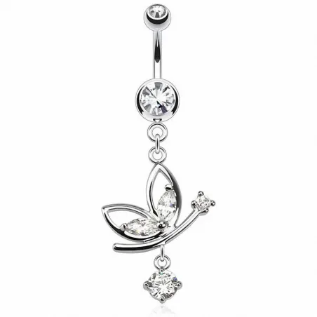 Piercing nombril papillon gemmes blancs