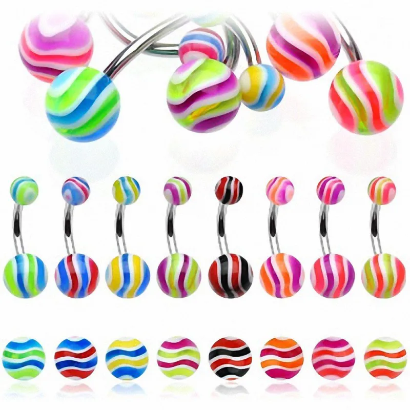 Lot de 6 piercing nombril marbré 3 couleurs