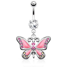 Piercing nombril papillon rose