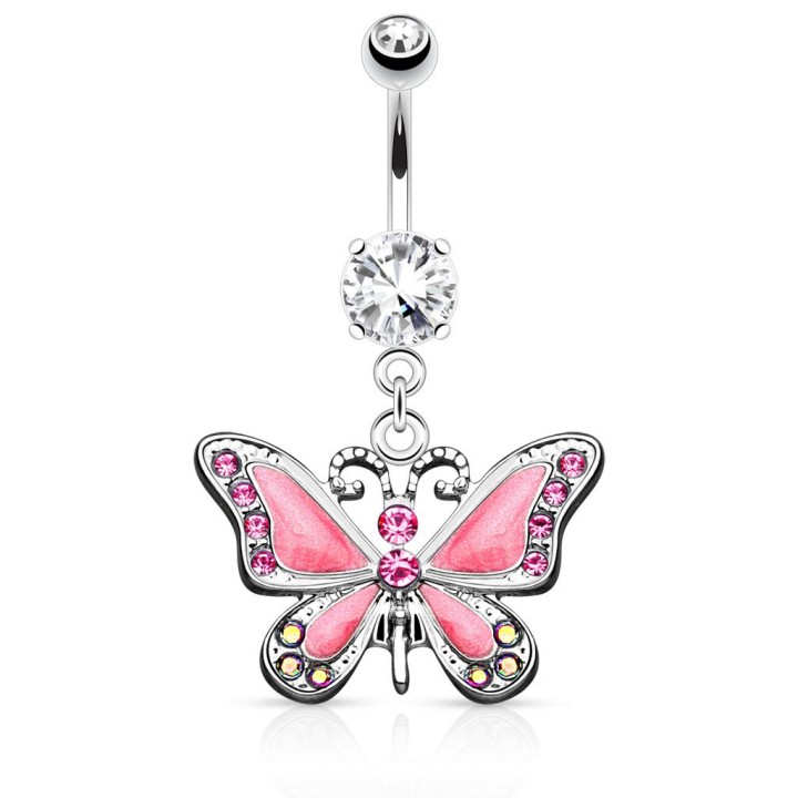 Piercing nombril papillon rose