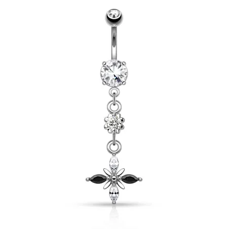 Piercing nombril strass noirs et blancs