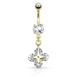 Piercing nombril trèfle 4 gemmes plaqué or