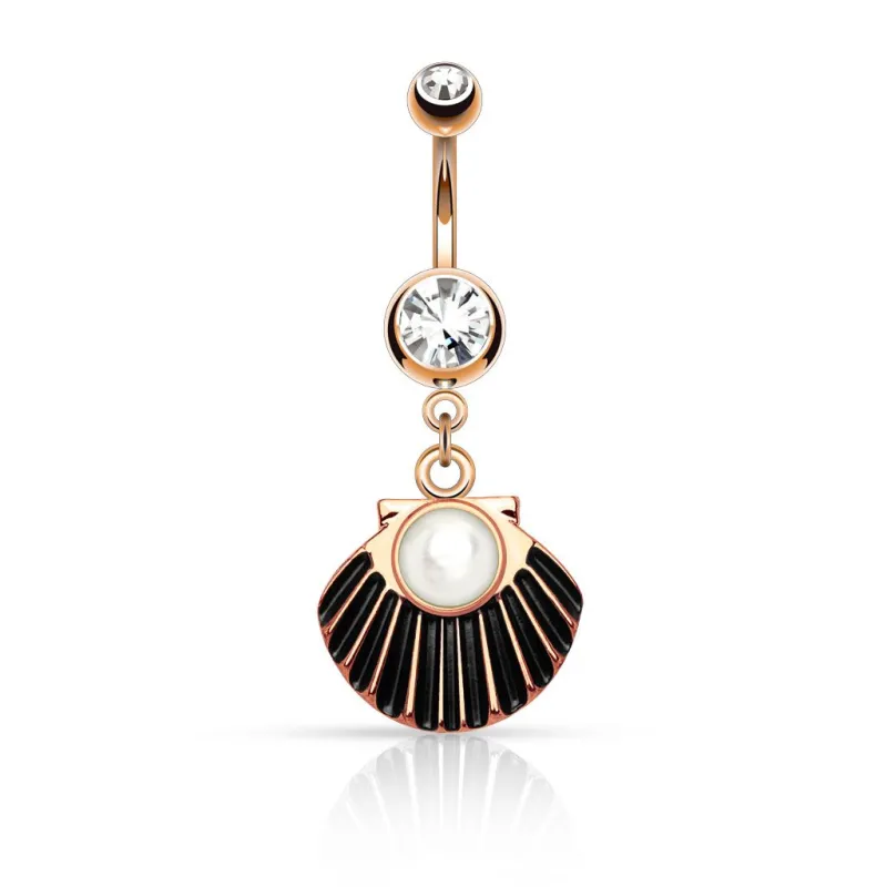 Piercing nombril coquillage perle or rose