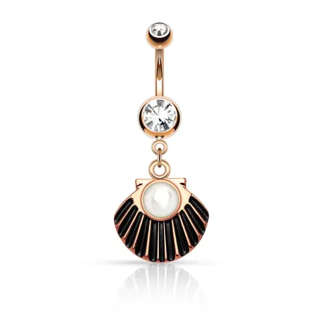 Piercing nombril coquillage perle or rose
