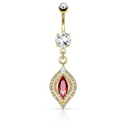 Piercing nombril chandelier marquise plaqué or