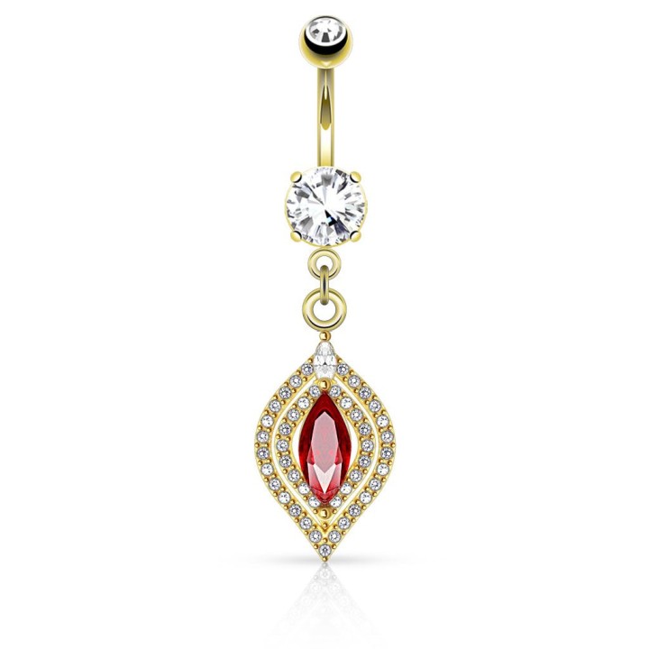 Piercing nombril chandelier marquise plaqué or