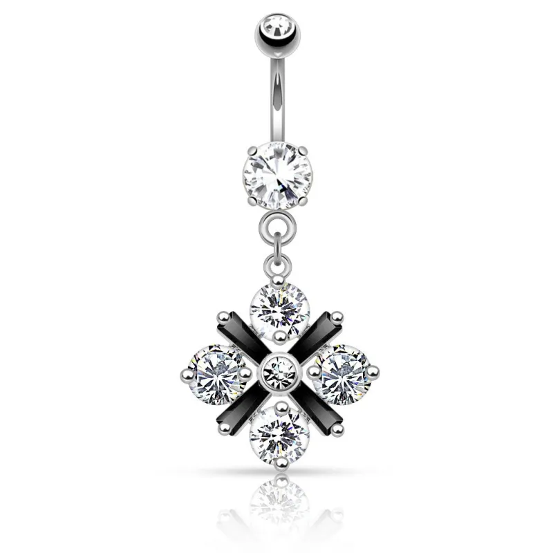 Piercing nombril fleur centre noir