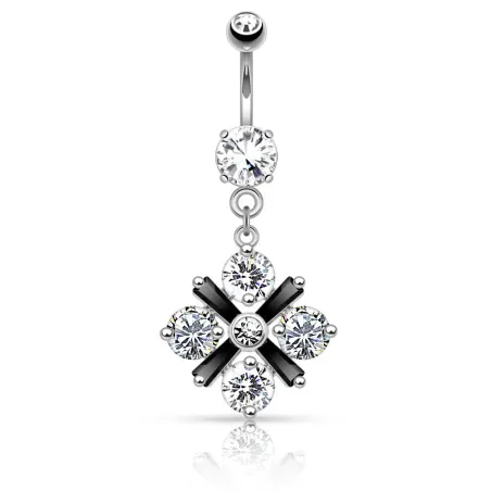 Piercing nombril fleur centre noir