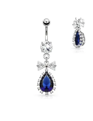 Piercing nombril nœud larme bleue