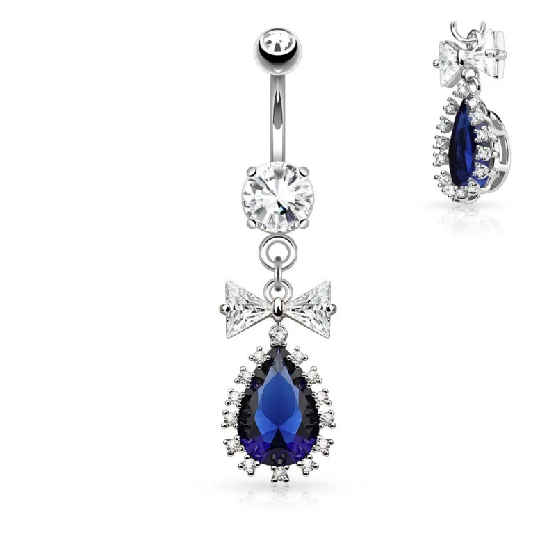 Piercing nombril nœud larme bleue