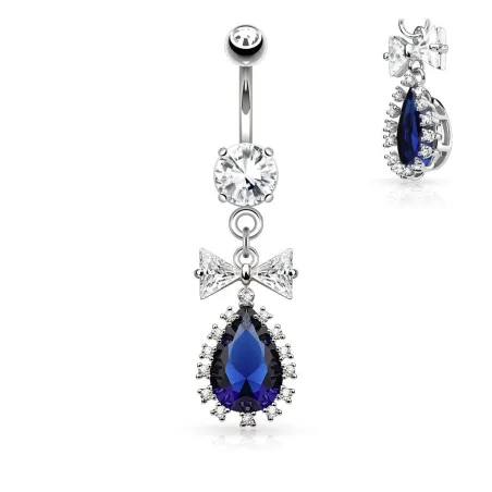 Piercing nombril nœud larme bleue