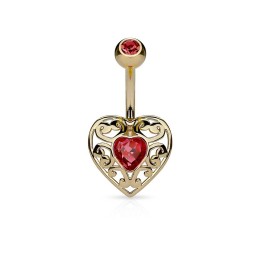 Piercing nombril cœur filigrane plaqué or