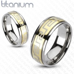 Bague Titane Solide Labyrinthe Doré - Bague homme et femme en titane