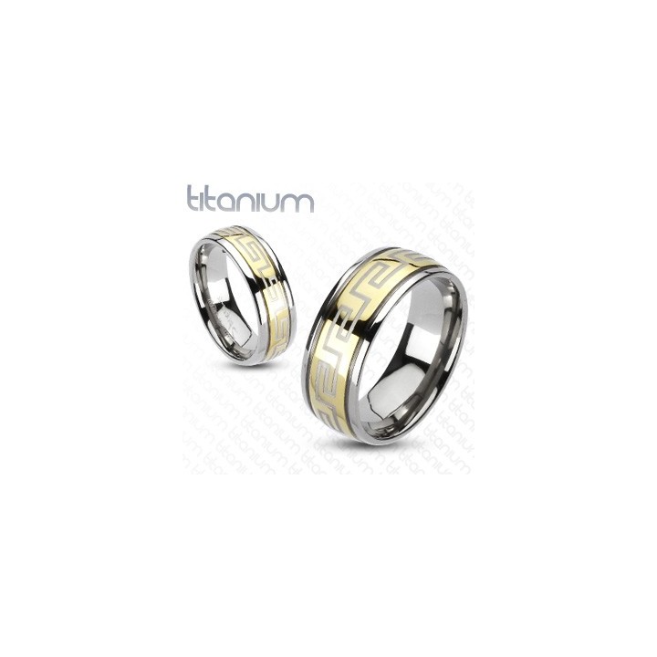 Bague Titane Solide Labyrinthe Doré - Bague homme et femme en titane