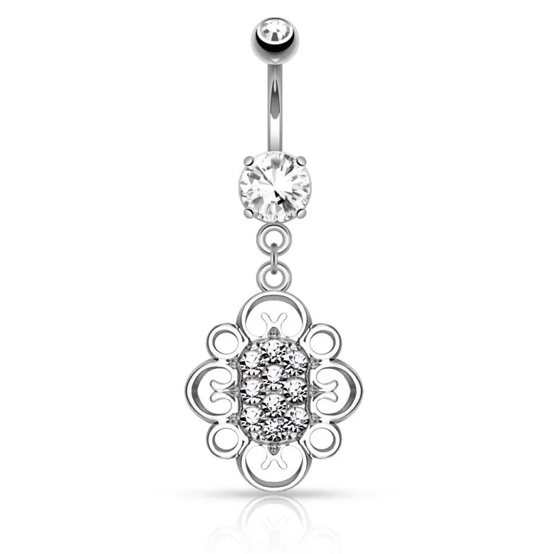Piercing nombril pendentif ovale filigrane
