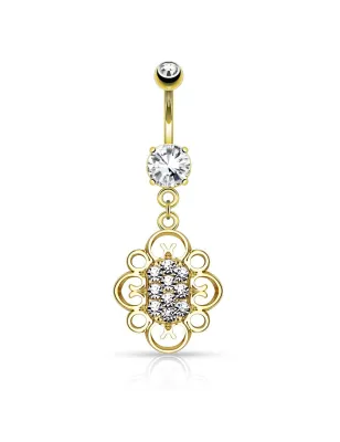 Piercing nombril pendentif ovale filigrane plaqué or