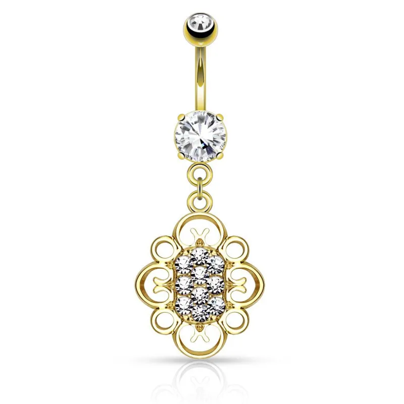 Piercing nombril pendentif ovale filigrane plaqué or