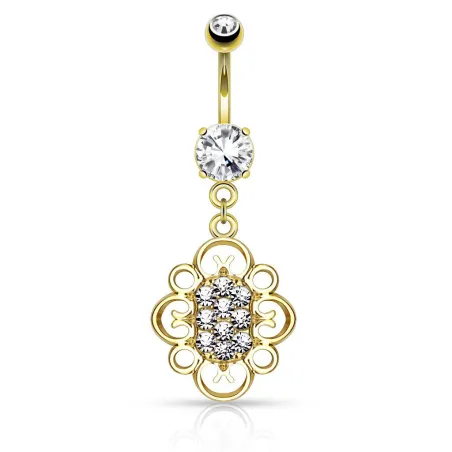 Piercing nombril pendentif ovale filigrane plaqué or