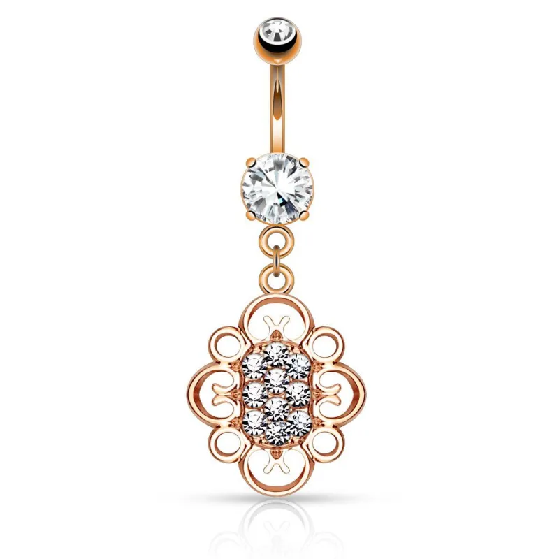 Piercing nombril pendentif ovale filigrane or rose