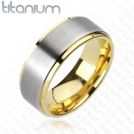 Bague Titane Solide Dorée Centre Brossé - Bague homme et femme en titane
