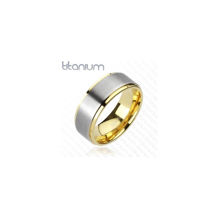 Bague Titane Solide Dorée Centre Brossé - Bague homme et femme en titane