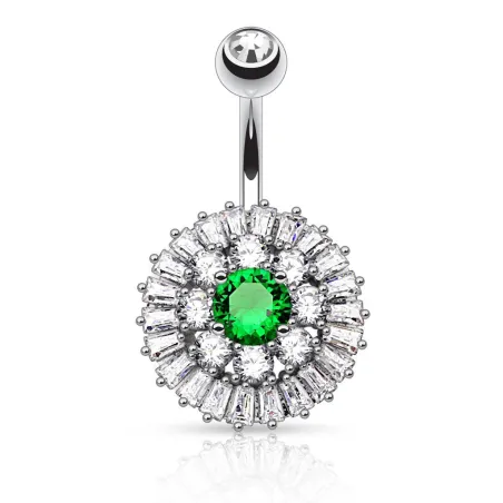 Piercing nombril cercles gemmes pierre verte