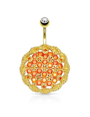 Piercing nombril bouclier floral plaqué or