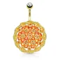 Piercing nombril bouclier floral plaqué or