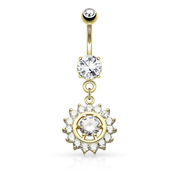 Piercing nombril cercle gemme plaqué or