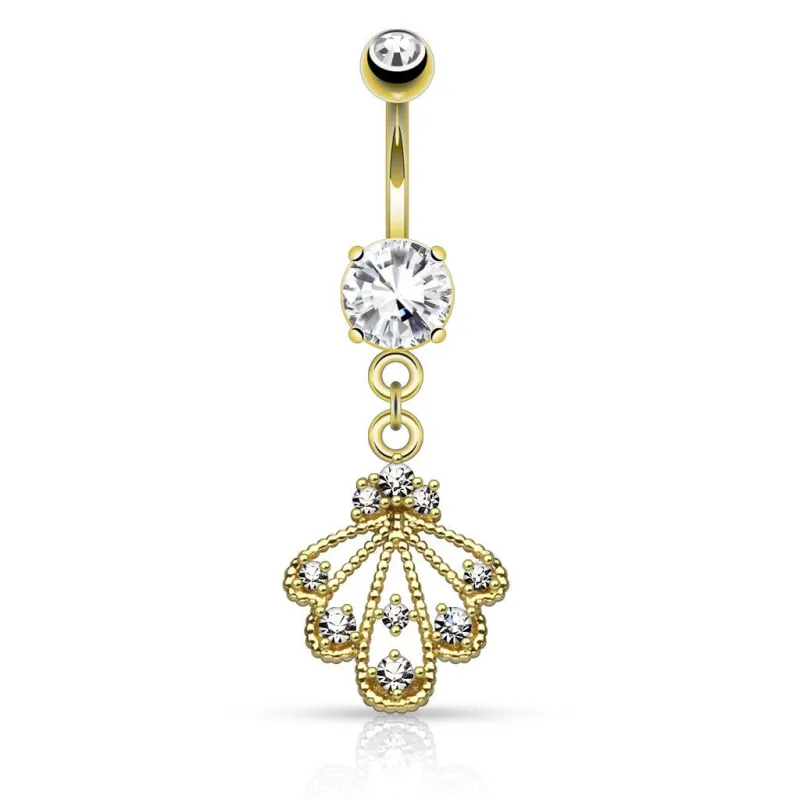 Piercing nombril éventail tressé plaqué or