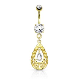 Piercing nombril larme filigrane plaqué or