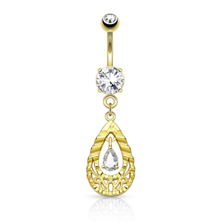 Piercing nombril larme filigrane plaqué or