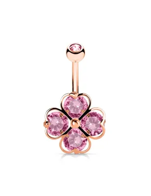 Piercing nombril trèfle 4 cœurs or rose