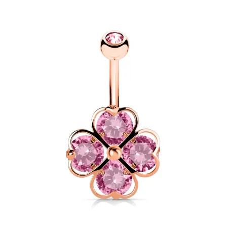 Piercing nombril trèfle 4 cœurs or rose