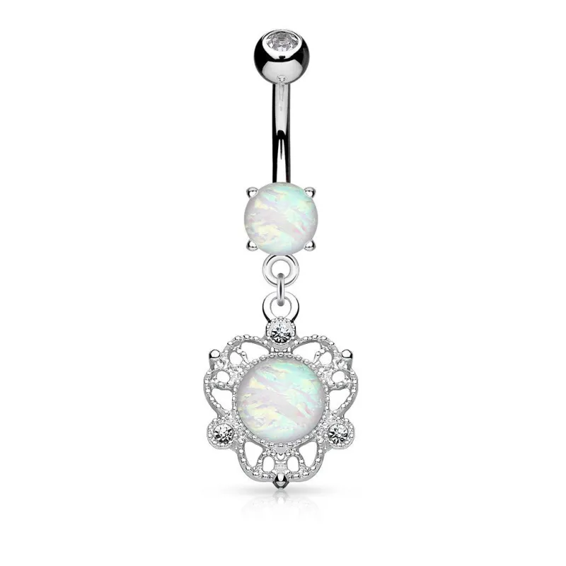 Piercing nombril fleur filigrane opale