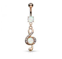 Piercing nombril clef de sol opale or rose