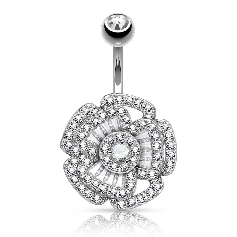 Piercing nombril fleur de camélia multiple gemmes