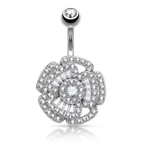 Piercing nombril fleur de camélia multiple gemmes