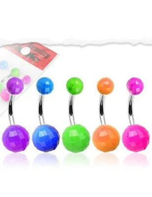 Lot de 5 piercing nombril boules disco fluo