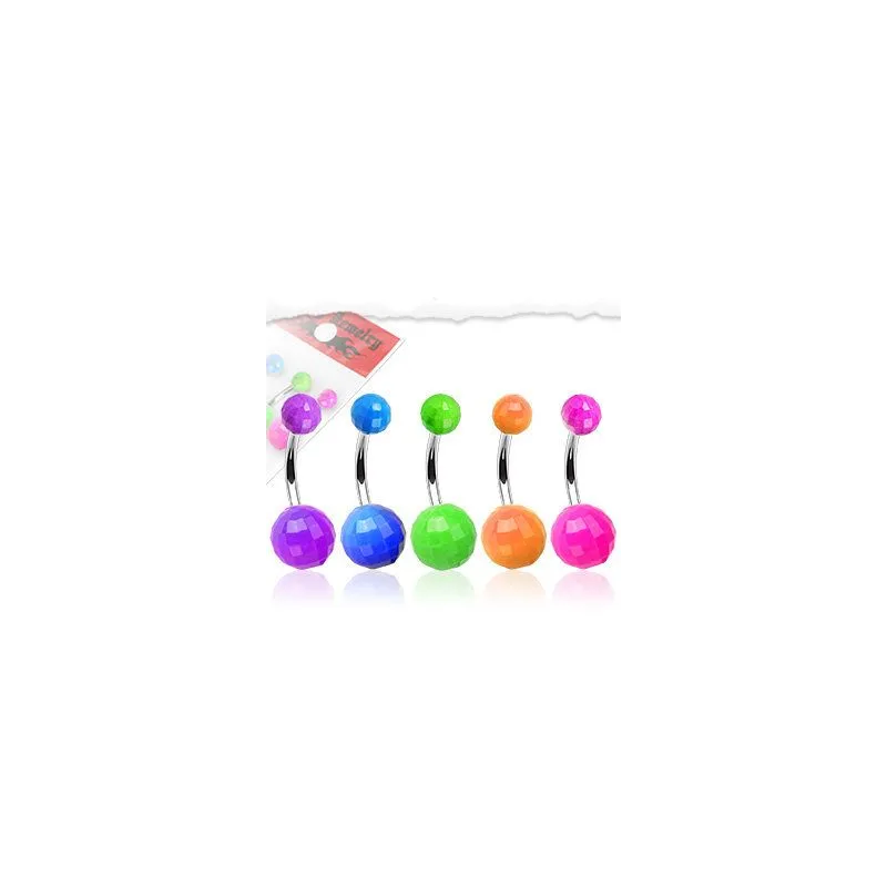 Lot de 5 piercing nombril boules disco fluo