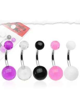 Lot de 5 piercing nombril boules acrylique