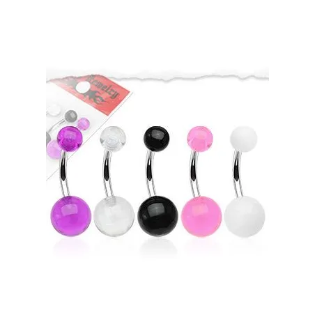 Lot de 5 piercing nombril boules acrylique
