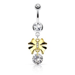 Piercing nombril  nœud doré gemme