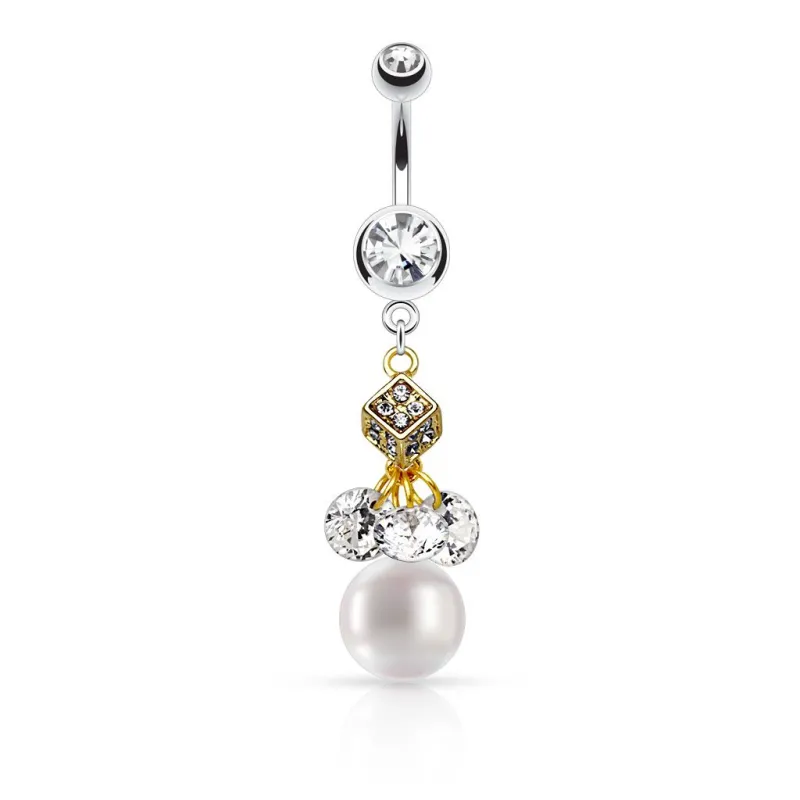 Piercing nombril pendentif dé et perle