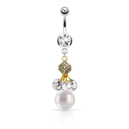 Piercing nombril pendentif dé et perle