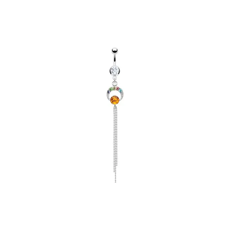 Piercing nombril chaines et gemmes multicolores