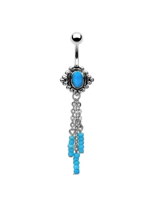 Piercing nombril pierre turquoise avec chaines