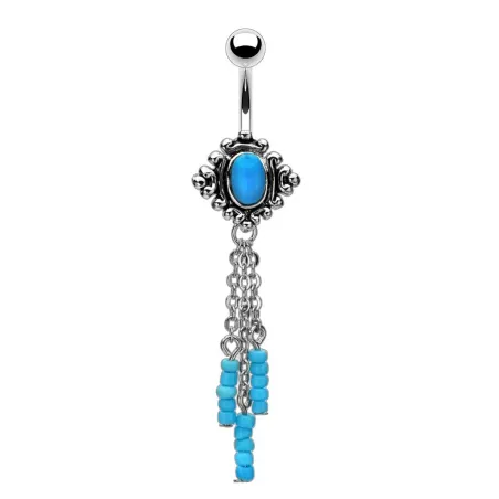 Piercing nombril pierre turquoise avec chaines