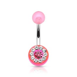 Piercing nombril acrylique gemmes rose