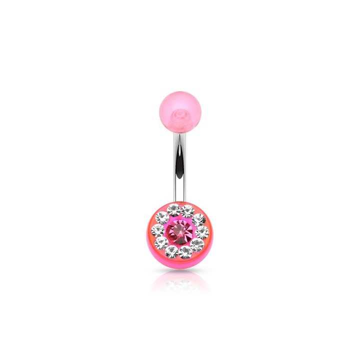 Piercing nombril acrylique gemmes rose
